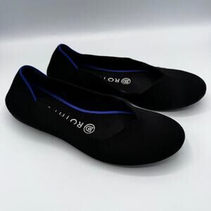 Rothy’s The Flat Black Knit Shoes Size 7 Women’s Washable Recycled Blue Trim